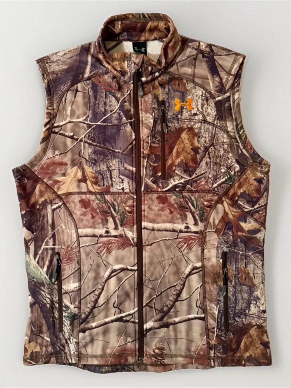 Under Armour Vest Mens L Brown Camo ColdGear Fleece Lined Realtree Hunting